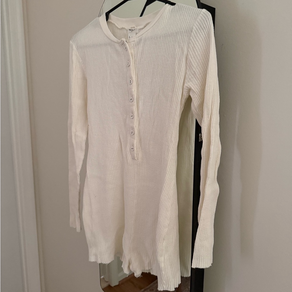 Forever 21 Off-White Ribbed Button-Front romper - Picture 3 of 4